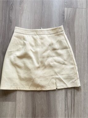 Cream Mini Skirt with Subtle Front Slit